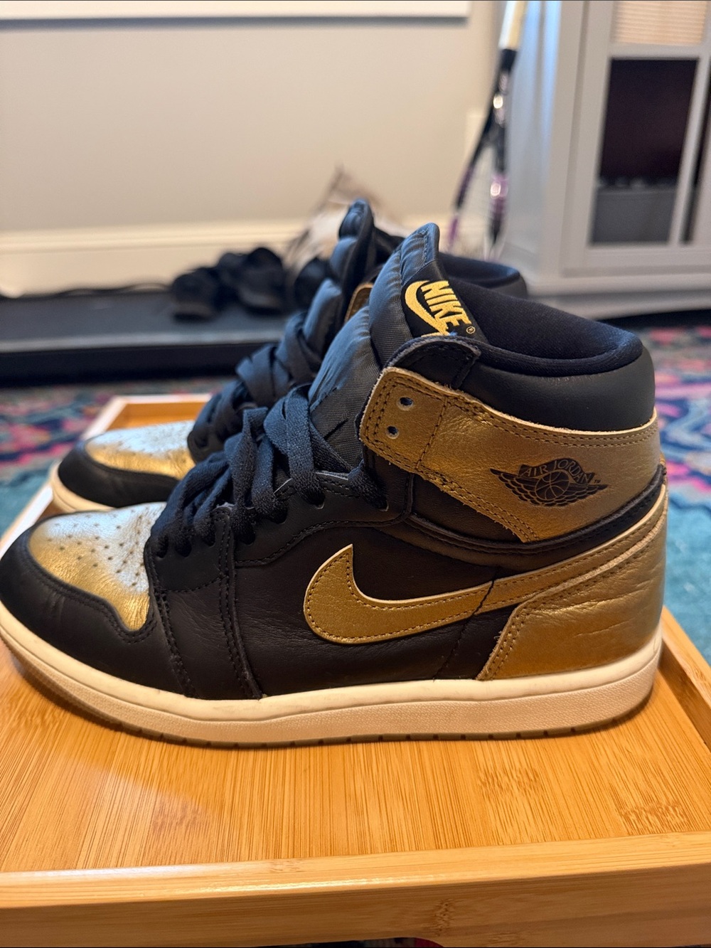 Nike Black and Metallic Gold High-Top Sneakers